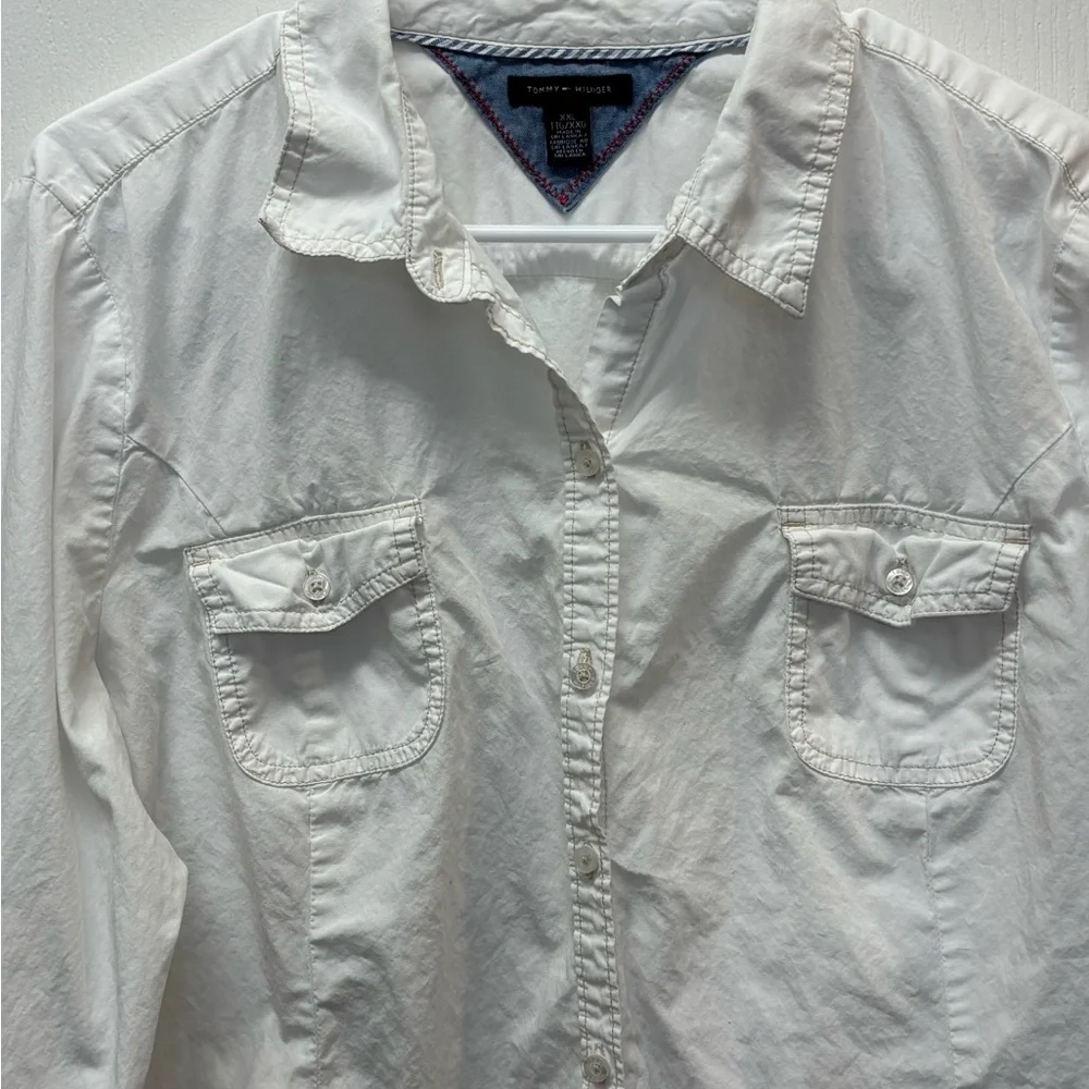 Unisex Tommy Hilfiger White Collared Button-Front Shirt Size XXL - Picture 2 of 11